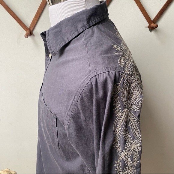 Lucky Brand Bohemian Embroidery Trim Button Up Shirt - Picture 7 of 16